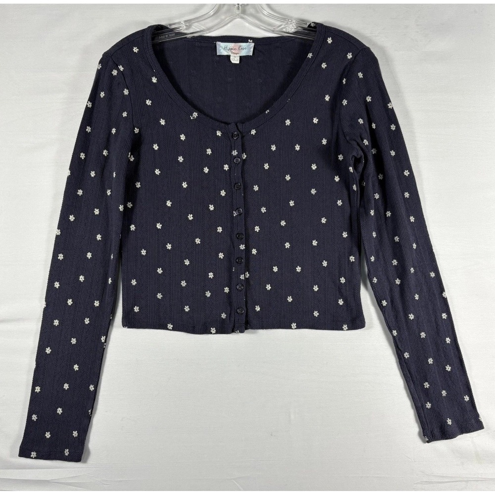 Hippie Rose Juniors cropped grey with daisies casual lounge pullover small